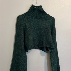 Forever 21 Women's Green Cropped Turtleneck Sweater